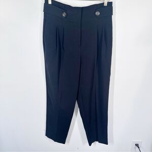 Ann Taylor Black Paper Bag Waist Pants Size 6 Straight Leg Buttons Pleated I15